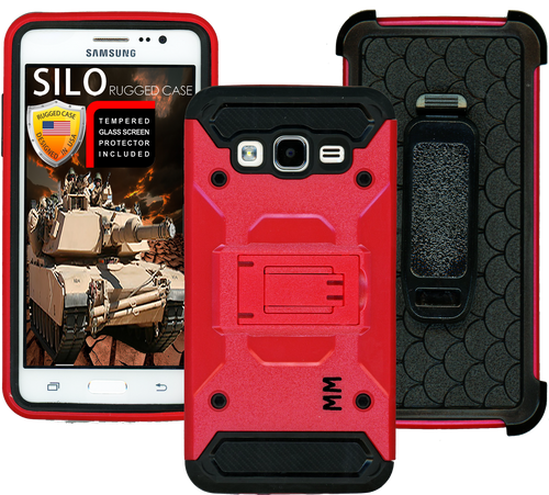 Samsung Glaxy ON5 MM Silo Rugged Case Red(Tempered Glass Included)