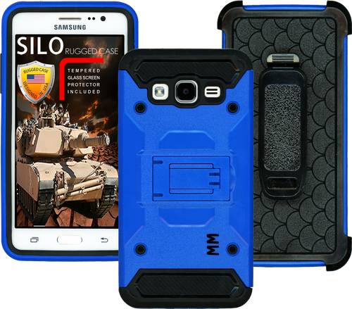 Samsung Glaxy ON5 MM Silo Rugged Case Blue(Tempered Glass Included)