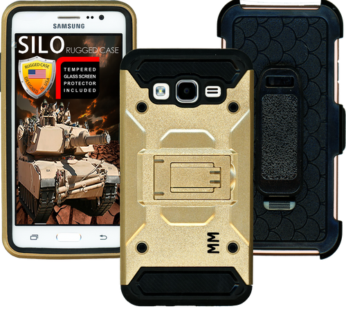 Samsung Glaxy ON5 MM Silo Rugged Case Gold(Tempered Glass Included)