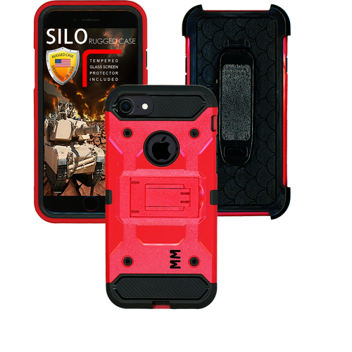 Iphone 8/7/6/6S MM Silo Rugged Case Red(Tempered Glass Included)