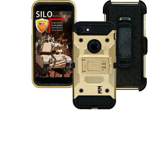 Iphone 8/7/6/6S MM Silo Rugged Case Gold(Tempered Glass Included)