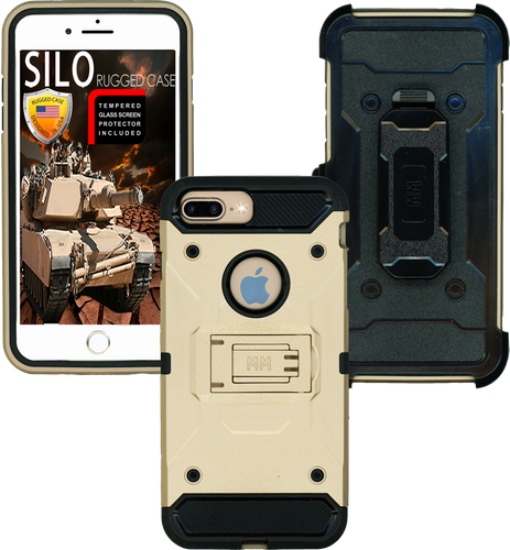 Iphone 8 PLUS/7 PLUS/6 PLUS/6S Plus MM Silo Rugged Case Gold(Tempered Glass Included)