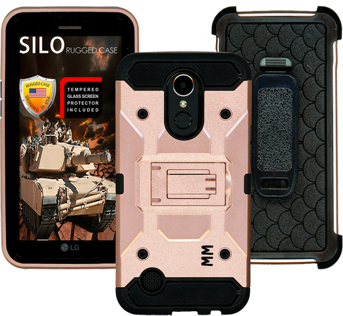 LG K20 PLUS MM Silo Rugged Case Rose Gold(Tempered Glass Included)
