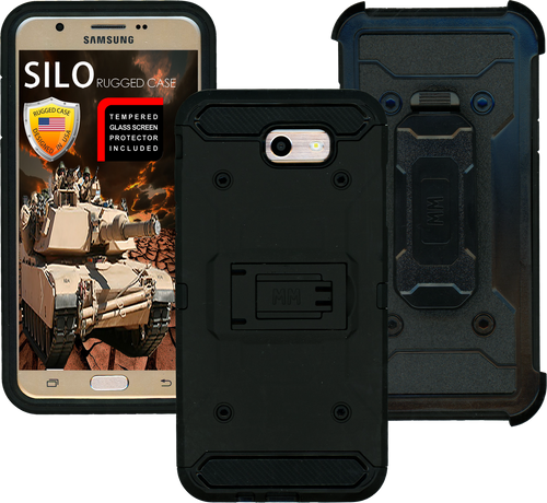 Samsung Galaxy J7(2017) MM Silo Rugged Case Black(Tempered Glass Included)