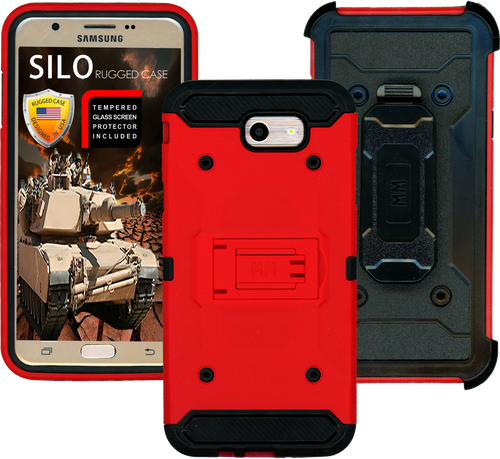 Samsung Galaxy J7(2017) MM Silo Rugged Case Red(Tempered Glass Included)
