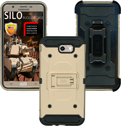 Samsung Galaxy J7(2017) MM Silo Rugged Case Gold(Tempered Glass Included)