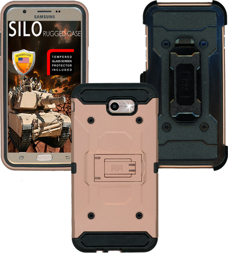 Samsung Galaxy J7(2017) MM Silo Rugged Case Rose Gold(Tempered Glass Included)