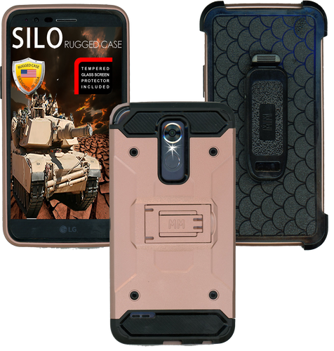 LG Stylo 3 MM Silo Rugged Case Rose Gold(Tempered Glass Included)
