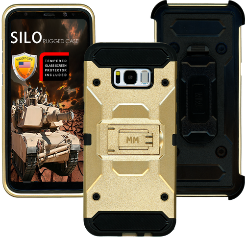 Samsung Galaxy S8 MM Silo Rugged Case Gold(Curved Tempered Glass Included)