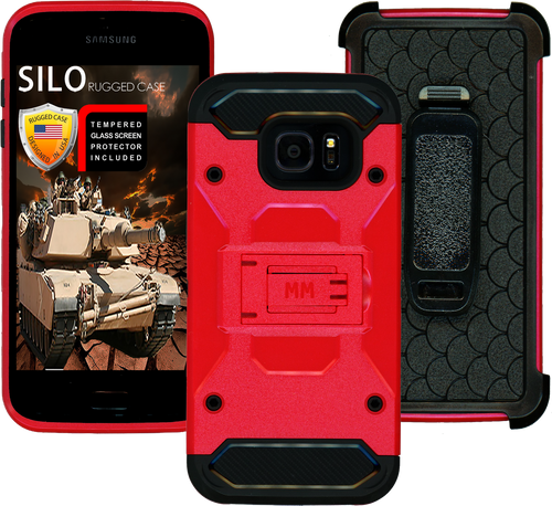 Samsung Galaxy S7 EDGE MM Silo Rugged Case Red(Curved Tempered Glass Included)