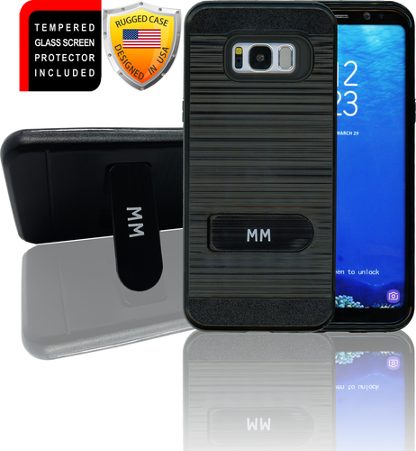 Samasung Galaxy S8 PLUS MM Opal Kickstand Case With Credit Card Black(Curved Tempered Glass Included)
