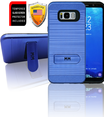 Samasung Galaxy S8 PLUS MM Opal Kickstand Case With Credit Card Blue(Curved Tempered Glass Included)