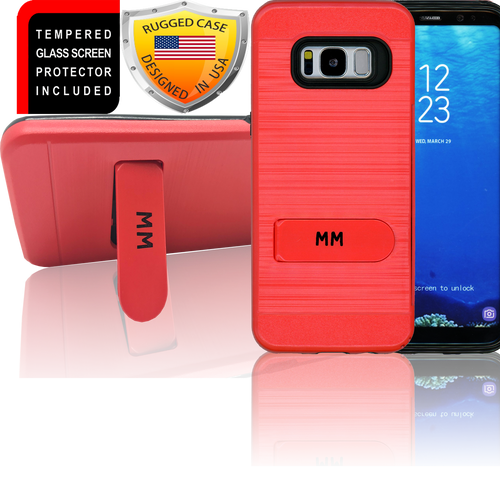 Samasung Galaxy S8 PLUS MM Opal Kickstand Case With Credit Card Red(Curved Tempered Glass Included)