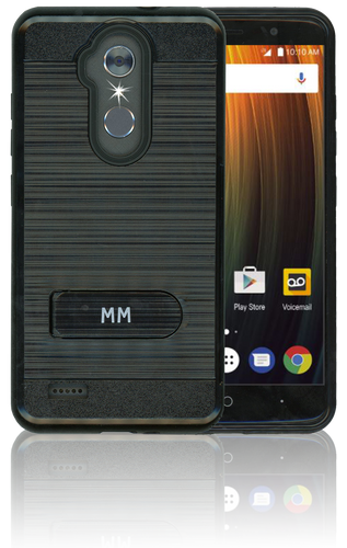 ZTE MAX XL MM Opal Kickstand Case With Credit Card Black(Full Covered Tempered Glass Included)