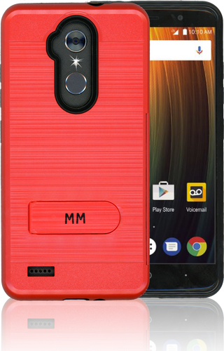 ZTE MAX XL MM Opal Kickstand Case With Credit Card Red(Full Covered Tempered Glass Included)
