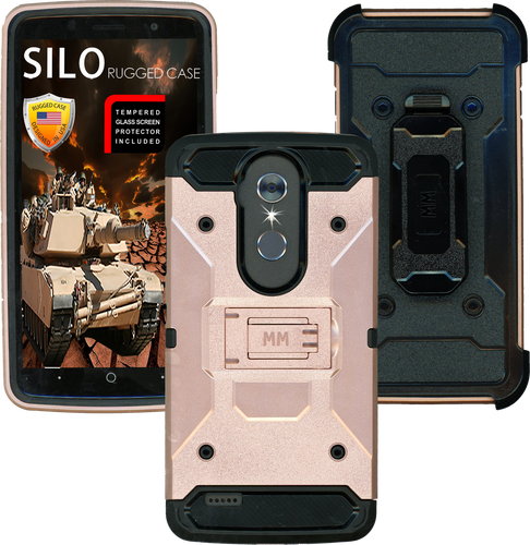 ZTE MAX XL MM Silo Rugged Case Rose Gold(Full Covered Tempered Glass Included)