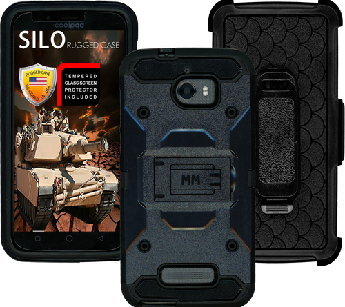 Coolpad Defiant MM Silo Rugged Case Black(Tempered Glass Included)