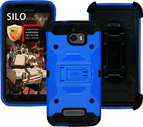Coolpad Defiant MM Silo Rugged Case Blue(Tempered Glass Included)