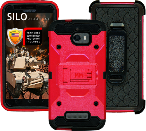 Coolpad Defiant MM Silo Rugged Case Red(Tempered Glass Included)