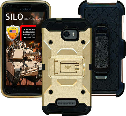 Coolpad Defiant MM Silo Rugged Case Gold(Tempered Glass Included)