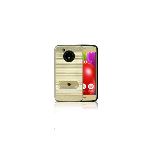 Motorola E4 MM Opal Kickstand Case With Credit Card Gold(Tempered Glass Included)