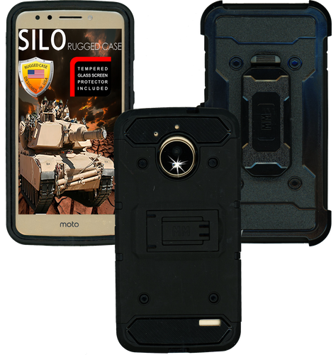 Motorola E4 MM Silo Rugged Case Black(Tempered Glass Included)