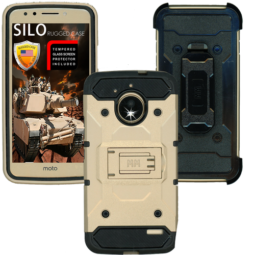 Motorola E4 MM Silo Rugged Case Gold(Tempered Glass Included)
