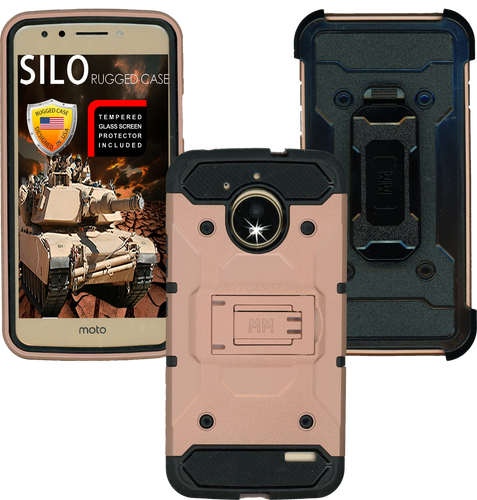 Motorola E4 MM Silo Rugged Case Rose Gold(Tempered Glass Included)