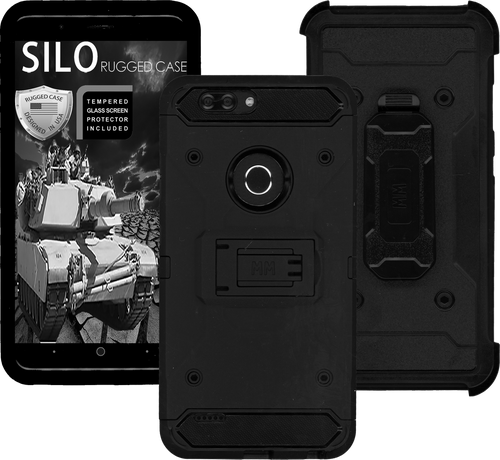ZTE Blade MM Silo Rugged Case Black(Full Covered Tempered Glass Included)