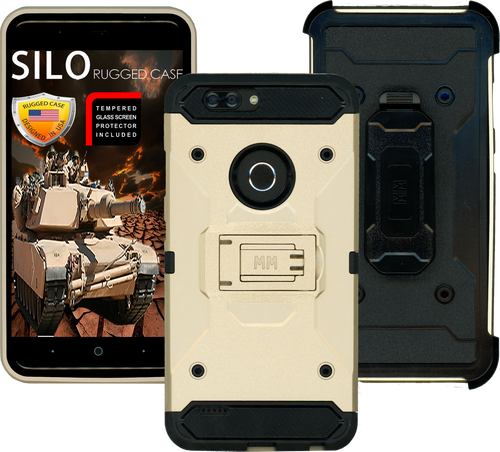 ZTE Blade MM Silo Rugged Case Gold(Full Covered Tempered Glass Included)