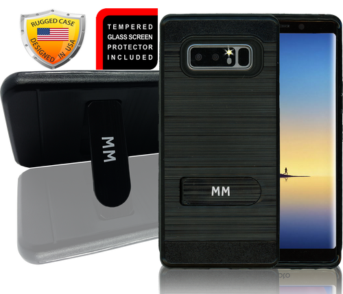 Samsung Galaxy Note 8 MM Opal Kickstand Case With Credit Card Black(Curved Tempered Glass Included)