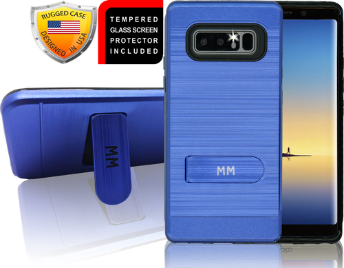 Samsung Galaxy Note 8 MM Opal Kickstand Case With Credit Card Blue(Curved Tempered Glass Included)