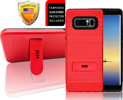 Samsung Galaxy Note 8 MM Opal Kickstand Case With Credit Card Red(Curved Tempered Glass Included)