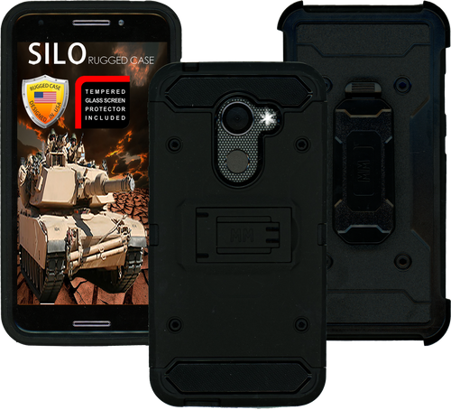 Alcatel A30 Fierce MM Silo Rugged Case Black(Tempered Glass Included)