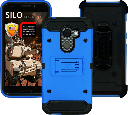 Alcatel A30 Fierce MM Silo Rugged Case Blue(Tempered Glass Included)