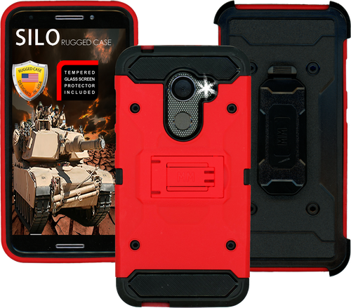 Alcatel A30 Fierce MM Silo Rugged Case Red(Tempered Glass Included)