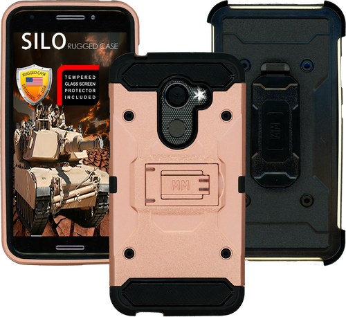 Alcatel A30 Fierce MM Silo Rugged Case Rose Gold(Tempered Glass Included)
