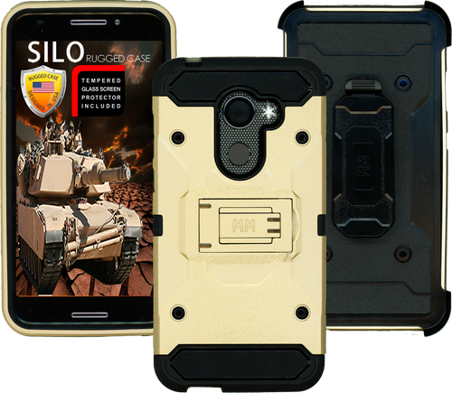 Alcatel A30 Fierce MM Silo Rugged Case Gold(Tempered Glass Included)