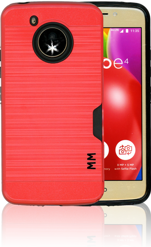 Motorola E4 MM Slim Dura Case Metal Finish With Card Holder Red