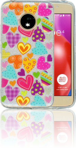 Motorola E4 MM Hearts Glitter Hybrid