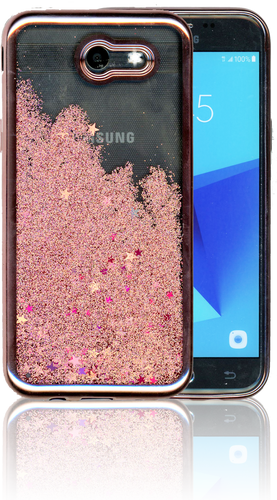 Samsung Galaxy J3 Emerge MM Electroplated Water Glitter Case With Stars Rose Gold