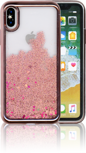 Iphone X MM Electroplated Water Glitter Case With Stars Rose Gold