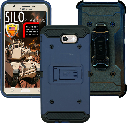 Samsung Galaxy J7(2017) MM Silo Rugged Case DARK BLUE(Tempered Glass Included)