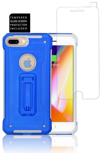 IPHONE 8 PLUS /7 PLUS MM Opal Kickstand Case BLUE(Tempered Glass Included)