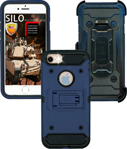 Iphone 7/6/6S MM Silo Rugged Case Dark Blue(Tempered Glass Included)