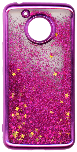 MOTO E4 PLUS MM Electroplated Water Glitter Case With Stars Hot Pink