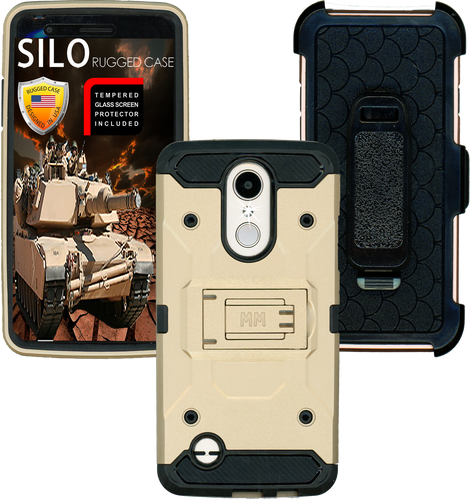 LG Aristo 2 MM Silo Rugged Case Gold(Full Covered Tempered Glass Included)