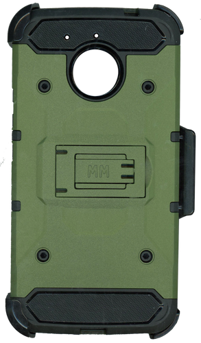 Motorola E4 PLUS MM Silo Rugged Case Army Green(Tempered Glass Included)