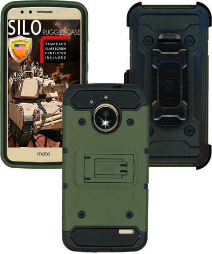 Motorola E4 MM Silo Rugged Case Army Green(Tempered Glass Included)