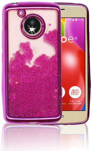 Motorola E4 MM Electroplated Glitter Case With Stars Hot Pink